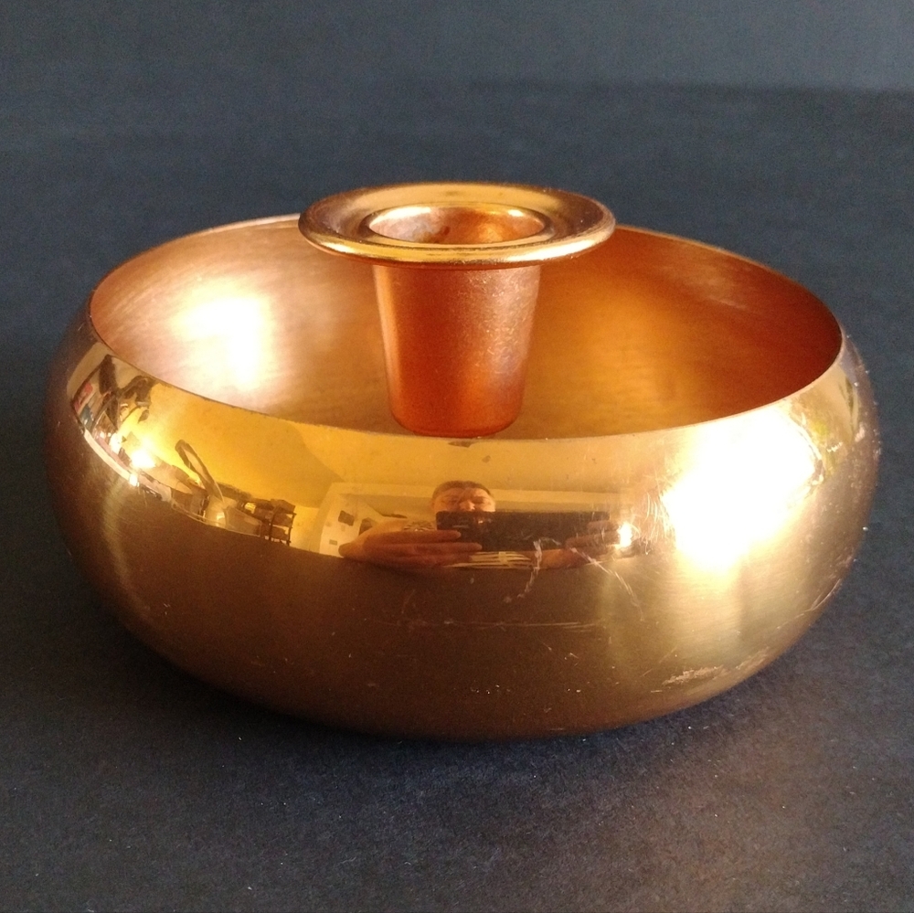 Coppercraft Guild Round Candle Bowl Copper Brass 70s Taunton, Mass